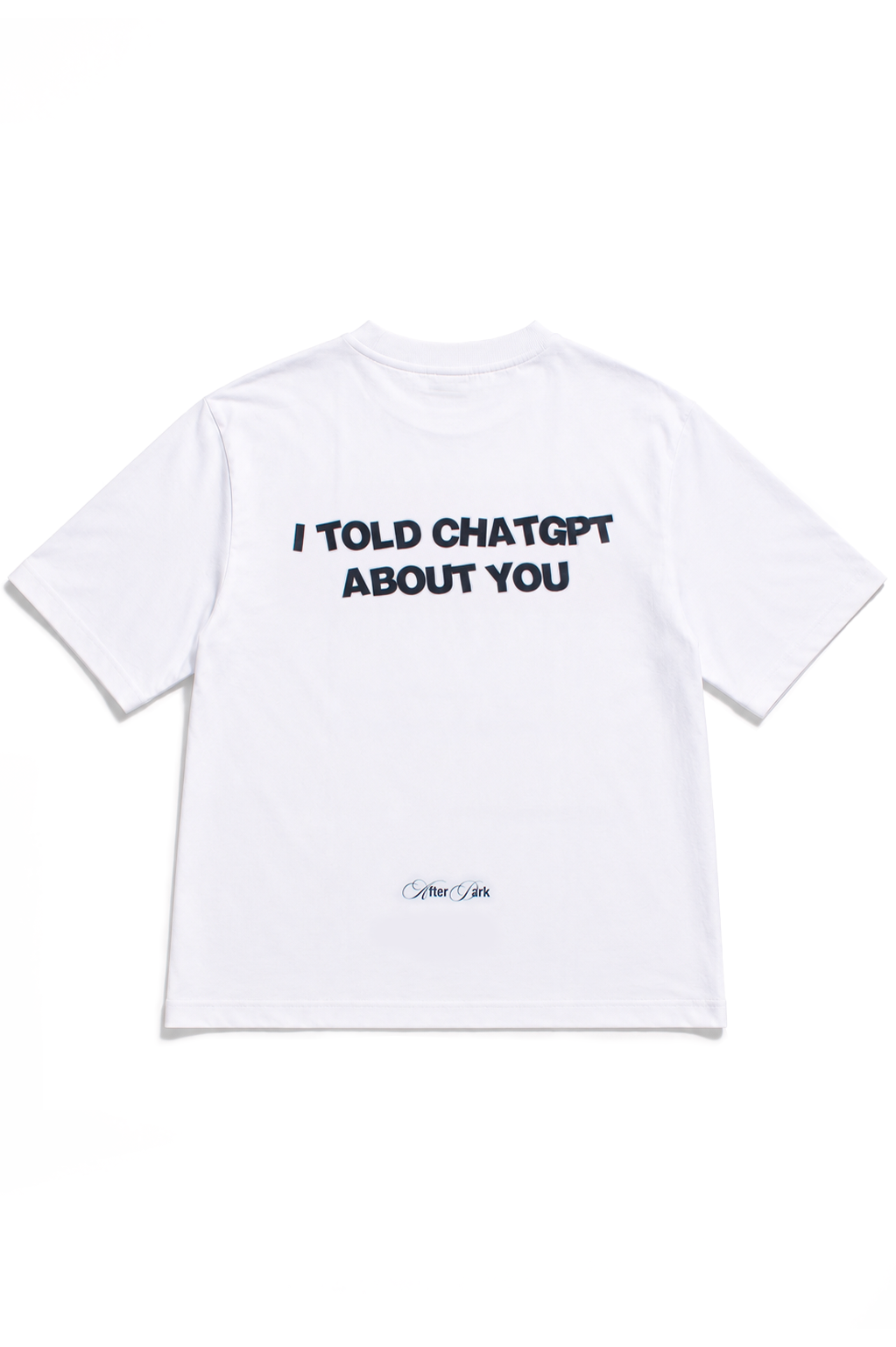 Retro della t-shirt oversize bianca I TOLD CHATGPT ABOUT YOU di 4AM Season con grafica blu