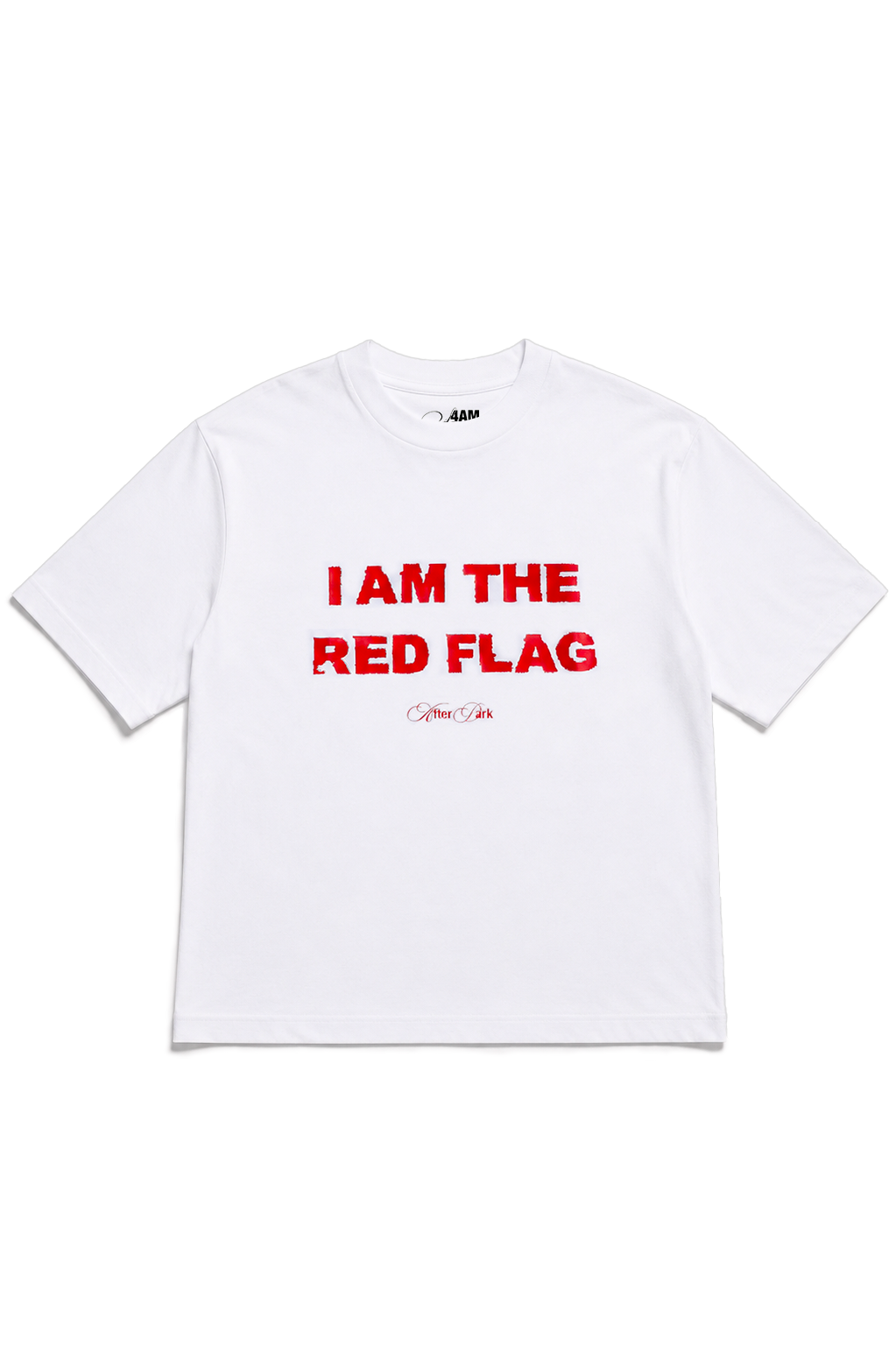 T-shirt oversize bianca I AM THE RED FLAG con stampa frontale rossa - 4AM Season